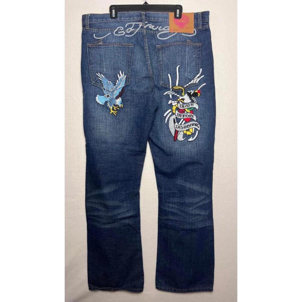 Ed Hardy Men's Jeans 2008 DEATH BEFORE DISHONOR Christian Audigier Size 40 x 35